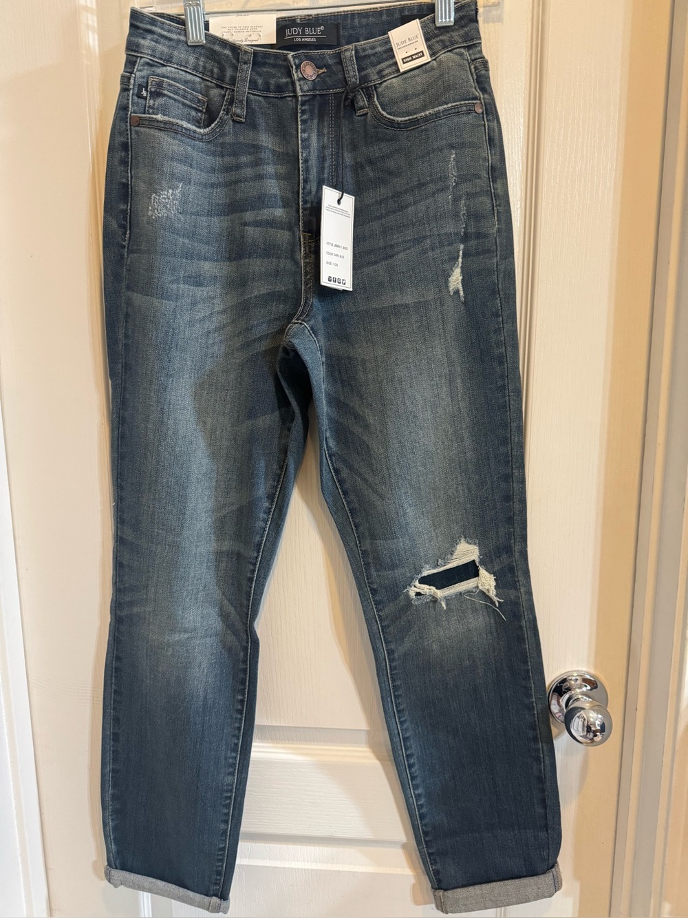 Judy Blue Medium Blue Wash Distressed Boyfriend Jeans